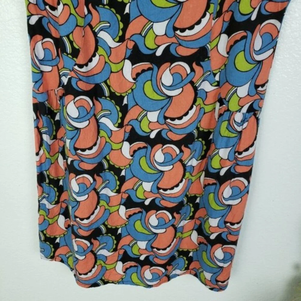 NOOWORKS Louise Mini Shift Dress 70s Style Print size XL Colorful Art-to-wear